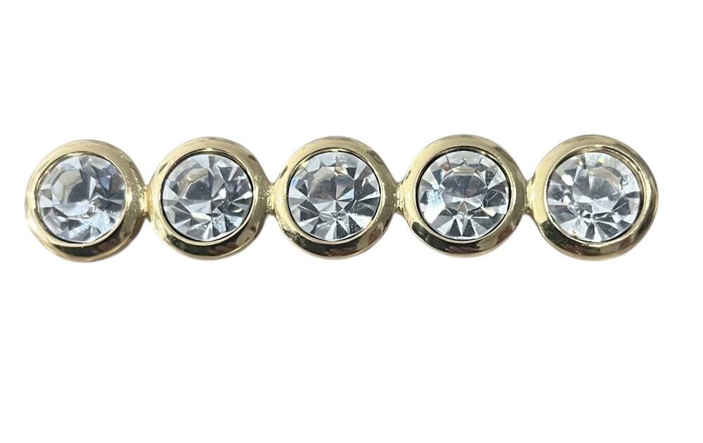 Vtg Christian Dior Crystal Pin Brooch Gold Tone Glam Jewelry Bar Round